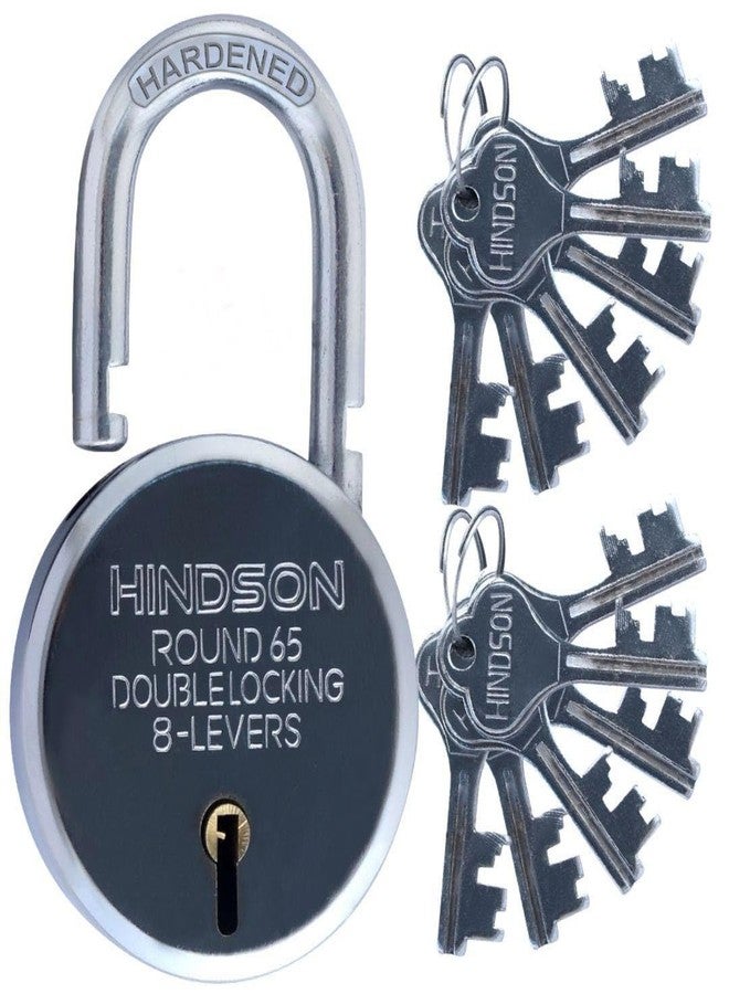 HINDSON Round 65 mm Padlock | 8-Lever Double Locking System | Heavy Duty Hardened Steel Body | Includes 12 Keys | Rust-Resistant for Home, Shutter, Gate & Industrial Use